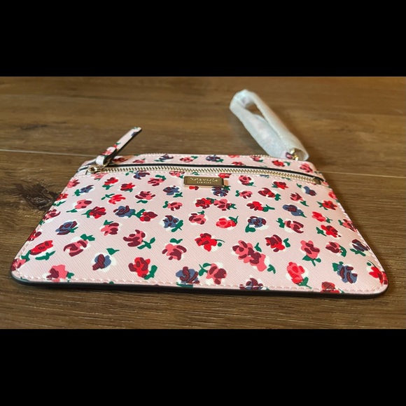 KATE SPADE-NWT Pink Leather Floral Wristlet - Picture 11 of 13